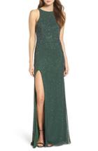Women's La Femme Beaded Column Gown - Green