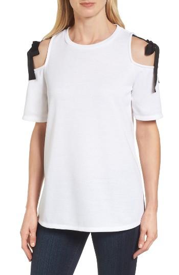Women's Halogen Tie Cold Shoulder Top - White