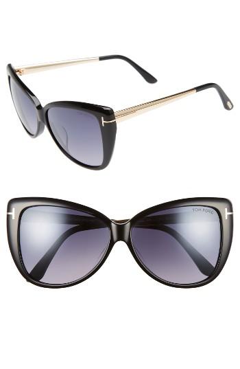 Women's Tom Ford Reveka 59mm Gradient Cat Eye Sunglasess - Black/ Rose Gold/ Silver Flash