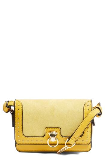 Topshop Panther Studded Faux Leather Crossbody Bag - Yellow