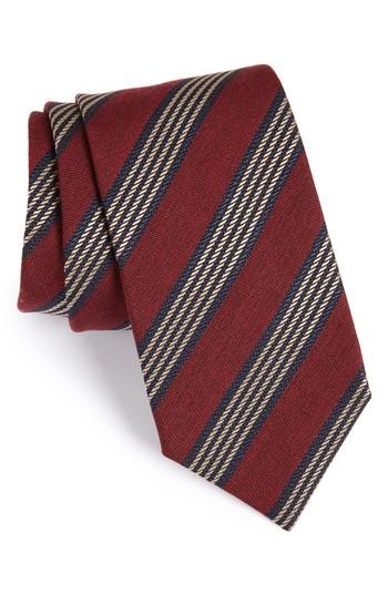 Men's Eton Stripe Cotton, Silk & Wool Tie, Size - Red