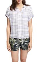 Women's Sanctuary Mod Short Sleeve Boyfriend Shirt - Purple