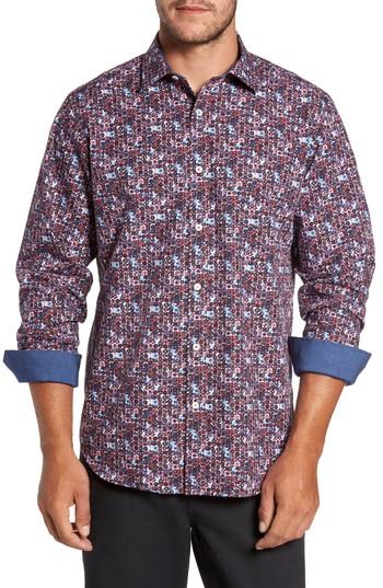 Men's Bugatchi Classic Fit Print Sport Shirt, Size - Pink