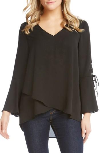 Women's Karen Kane Split Front Tie-sleeve Top - Black