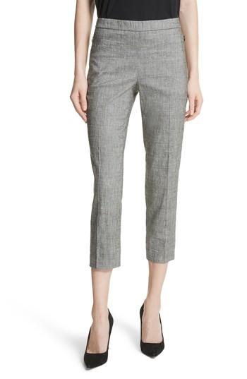 Women's Theory Sharkskin Linen Blend Pants - Black