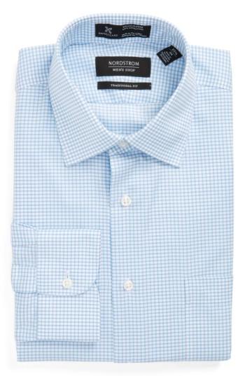 Men's Nordstrom Men's Shop Smartcare(tm) Traditional Fit Check Dress Shirt .5 - 32 - Blue/green