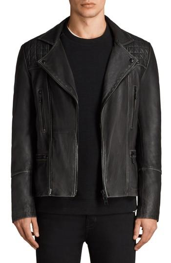 Men's Allsaints Cargo Biker Slim Fit Leather Jacket - Black