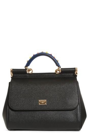 Dolce & Gabbana Medium Miss Sicily Embellished Top Handle Leather Satchel -