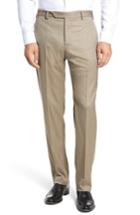 Men's Zanella Devon Flat Front Stretch Solid Wool Trousers