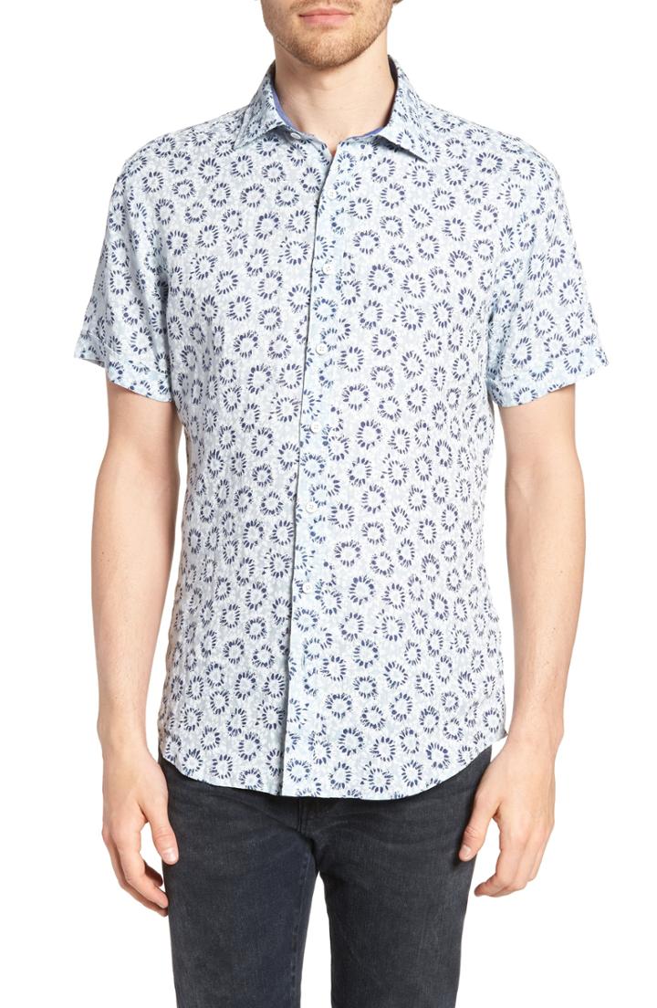 Men's Rodd & Gunn Alford Forest Floral Linen Sport Shirt, Size - Blue