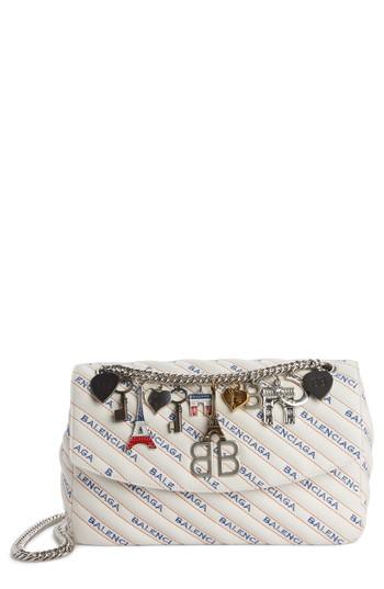 Balenciaga Medium Bb Round Logo Charm Crossbody Bag - White