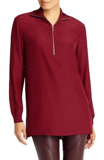 Women's Lafayette 148 New York Daryn Matte Silk & Knit Combo Blouse, Size - Burgundy