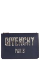 Givenchy Iconic Bubble Logo Calfskin Pouch - Blue