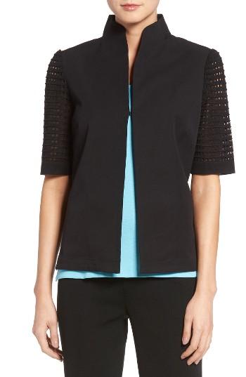Women's Ming Wang Pointelle Sleeve Woven Jacket