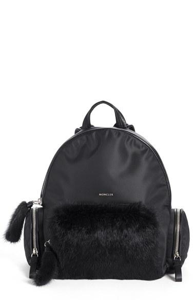 Moncler 'florine' Genuine Rabbit Fur Trim Backpack -