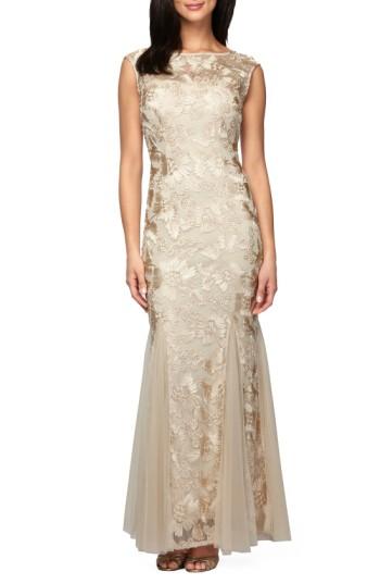 Women's Alex Evenings Tulle Mermaid Gown - Beige