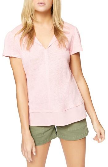 Petite Women's Sanctuary Uptown Tiered Hem Linen Tee P - Pink