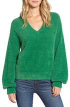 Women's Halogen V-neck Fuzzy Sweater - Green