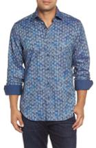 Men's Bugatchi Classic Fit Face Print Sport Shirt, Size - Blue