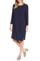 Women's Eileen Fisher Shirttail Jersey Shift Dress, Size - Blue