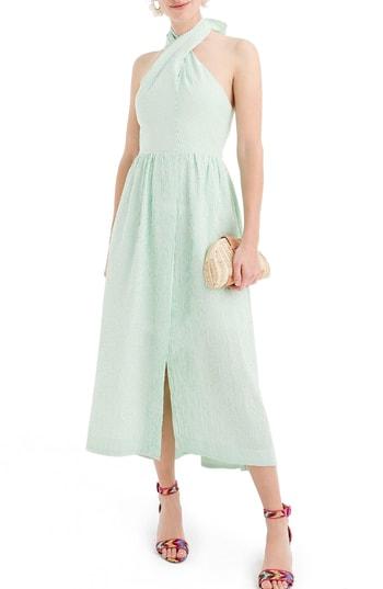 Women's J.crew Sarong Seersucker Midi Dress - Blue