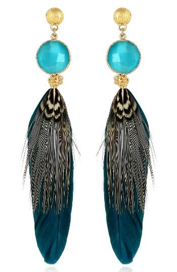Women's Gas Bijoux Serti Feather Drop Earrings