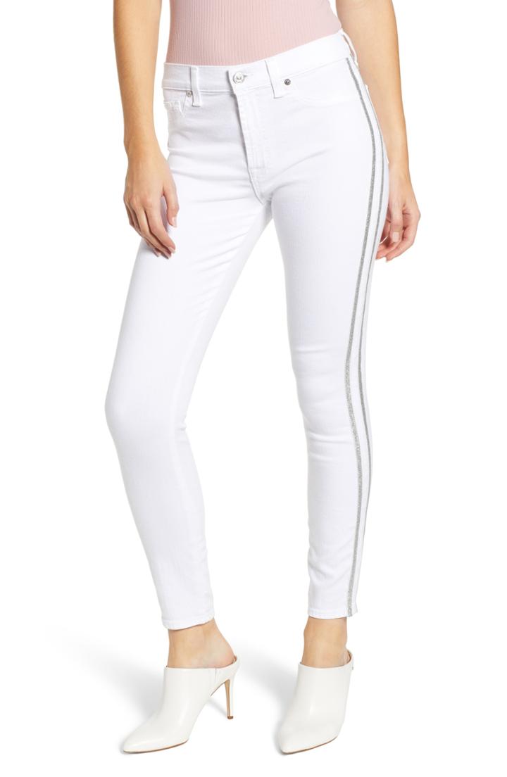 Women's 7 For All Mankind Side Stripe High Waist Ankle Skinny Jeans - White