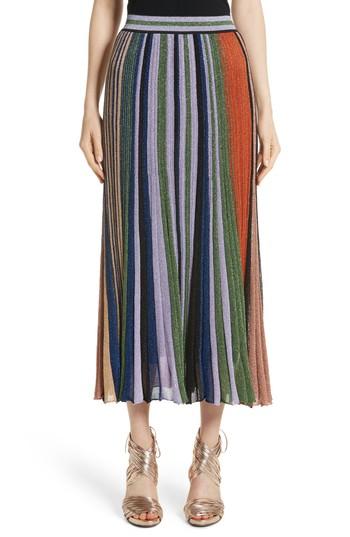 Women's Missoni Metallic Stripe Knit Midi Skirt Us / 38 It - Orange