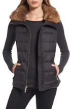 Women's Kate Spade New York Quilted Puffer Down Vest With Faux Fur Trim - Black