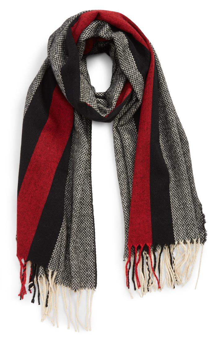 Women's Leith Herringbone Bold Stripe Scarf, Size - Black