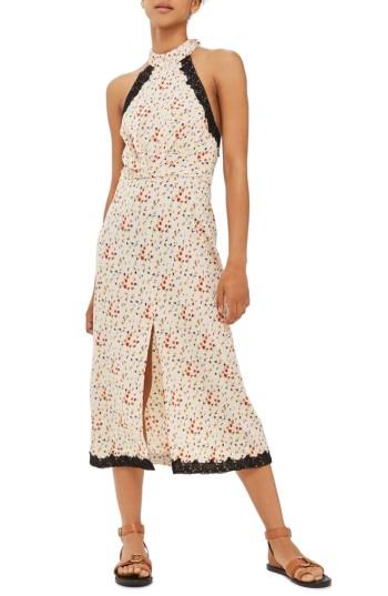 Women's Topshop Ditsy Lace Halter Midi Dress Us (fits Like 0) - Ivory