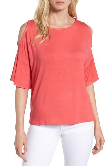 Women's Caslon Cold Shoulder Flutter Sleeve Top - Pink