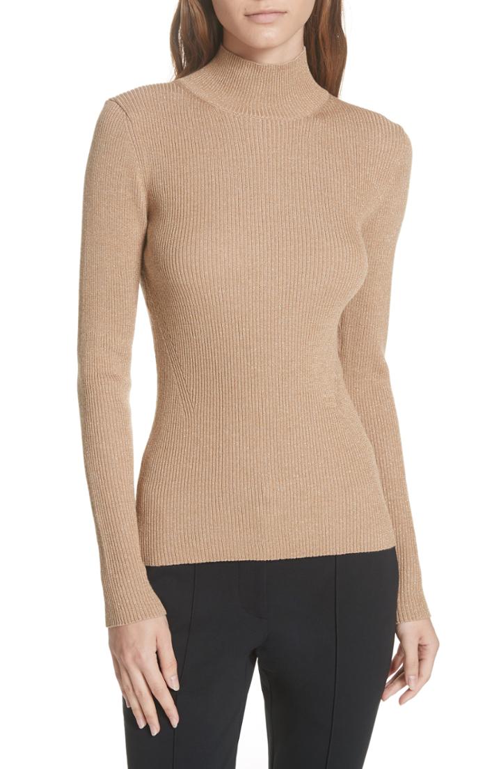 Women's Dvf Metallic Mock Neck Sweater