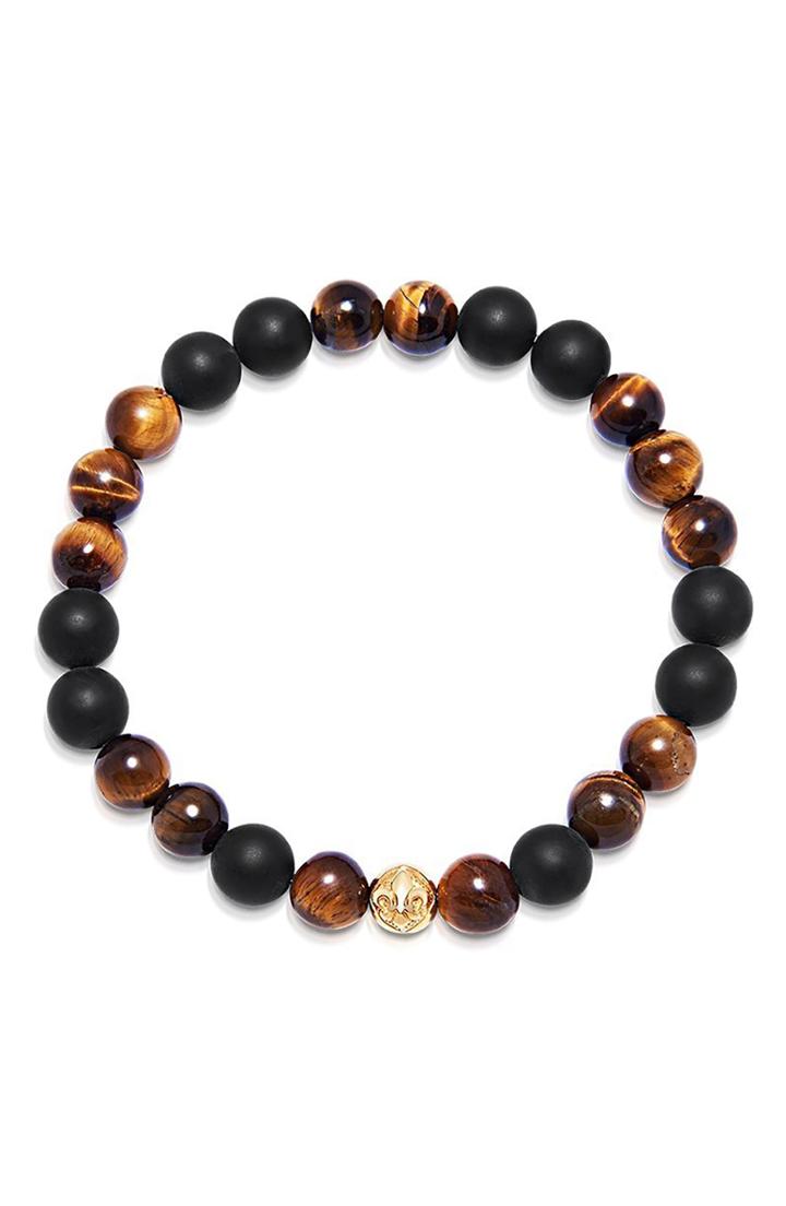 Men's Nialaya Matte Onyx & Tiger's-eye Stretch Bracelet