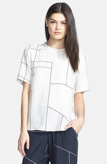 Theory 'klima' Back Button Geometric Print Silk Top Ivory