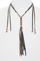 Women's Nakamol Design Leather & Metal Tassel Lariat Necklace