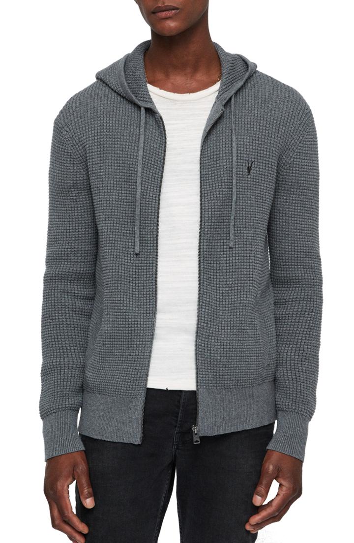 Men's Allsaints Wells Slim Fit Zip Hoodie, Size - Grey