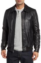Men's Andrew Marc Vaughn Shirt Collar Leather Bomber Jacket - Black