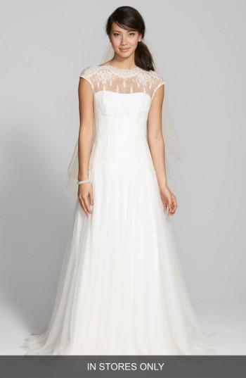 Women's Jesus Peiro Illusion Yoke Lace & Tulle Dress, Size - Ivory