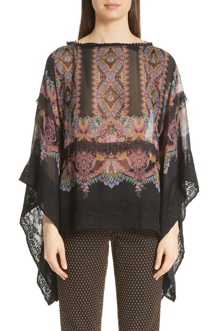Women's Etro Lace Trim Paisley Print Poncho