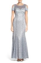 Women's Morgan & Co. Cold Shoulder Lace Gown /6 - Grey