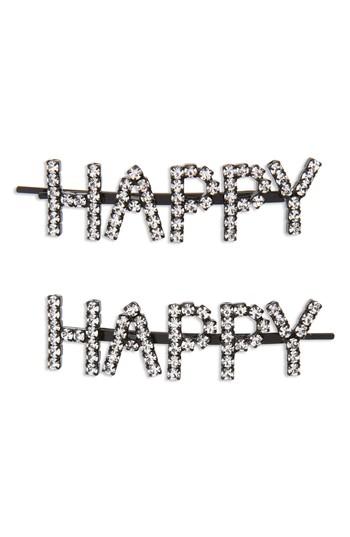 Ashley Williams Happy Set Of 2 Crystal Bobby Pins, Size - Metallic