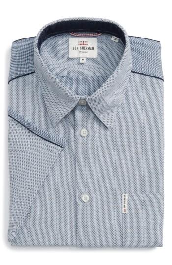 Men's Ben Sherman Dobby Short Sleeve Shirt, Size - Blue