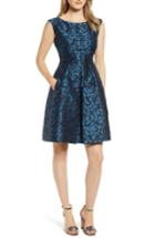 Women's Anne Klein Windy Petals Jacquard Fit & Flare Dress - Blue