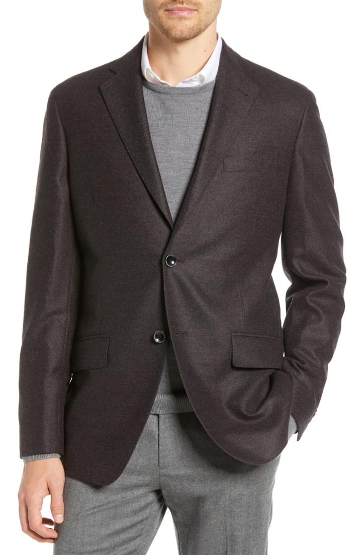 Men's Nordstrom Signature Trim Fit Solid Wool Blazer S - Burgundy