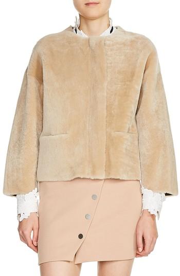 Women's Maje Reversible Genuine Shearling & Leather Jacket - Beige