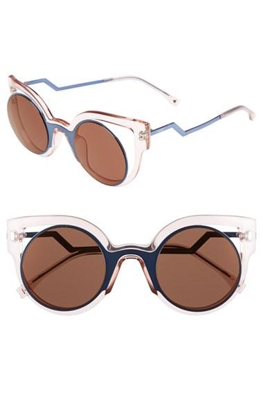 Women's Fendi 'orchidea' 49mm Cat Eye Sunglasses - Blue/ Pink