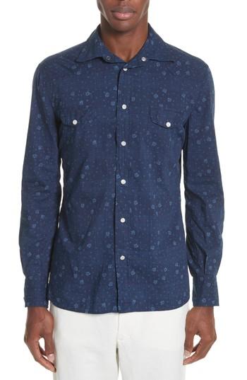 Men's Eidos Napoli Discharge Slim Fit Sport Shirt - Blue
