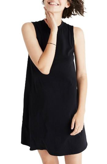Women's Madewell Mock Neck Swingy Tank Dress, Size - Black