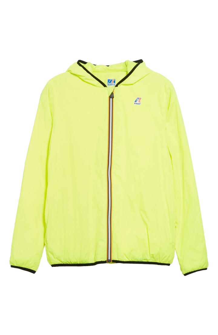 Men's K-way Le Vrai 3.0 Claude Light Warm Water Resistant Hooded Windbreaker - Yellow